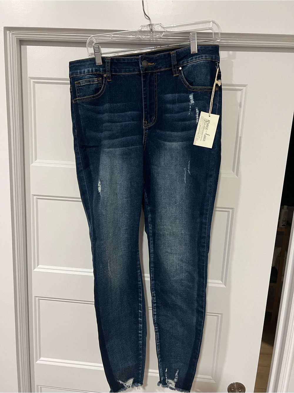 Grace & Lace Dark Blue Distressed Skinny Jeans